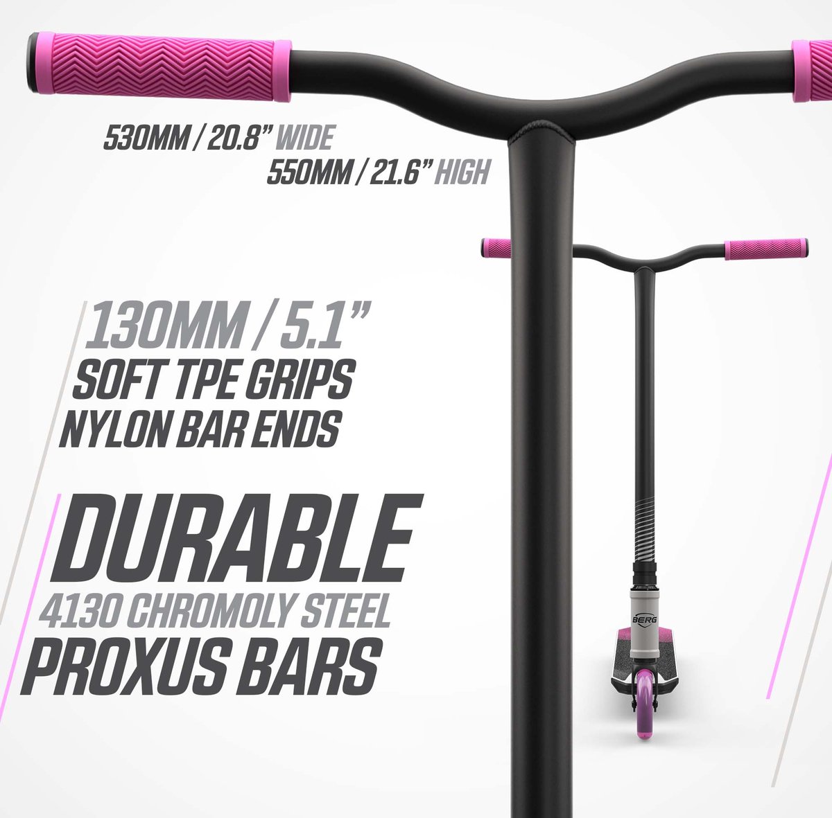 BERG Proxus X1 Stuntstep - Vanaf 6 jaar - 110 mm wielen - ABEC-9 lagers – Grijs/Roze — afbeelding 3