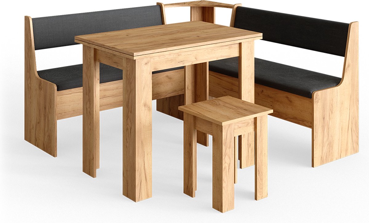 Vicco Roman Hoekbank set – 150 x 150 cm met tafel Krachtige eik goud Goudkleurig Eiken