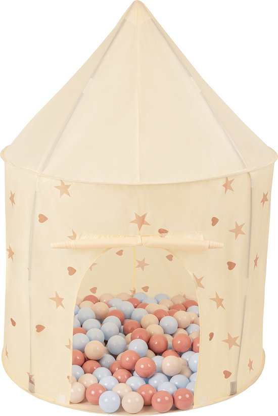 Selonis Tente de Tentes pour jouer pour enfants 100 x 130 cm/400 Balles en forme de pavillon pour Enfants, maison de jeu portable facile à installer pour l'intérieur et l'extérieur, beige clair : beige pastel/ Blauw pastel/couleur saumon