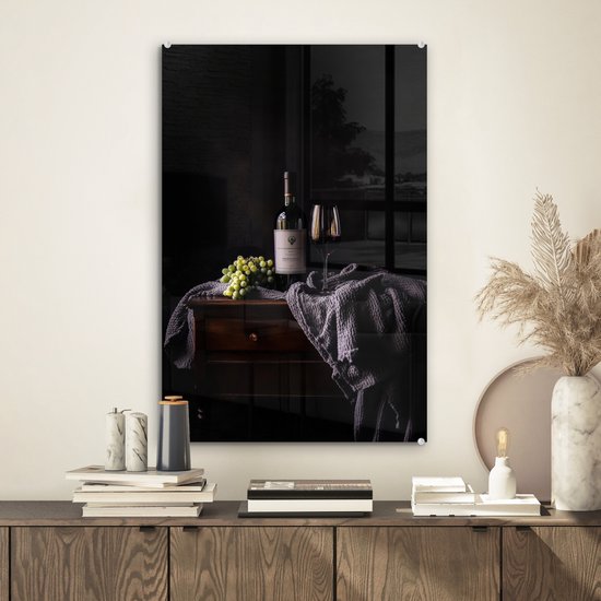 MuchoWow® Tableau sur verre 40x60 cm - Tableau sur verre acrylique - Raisins - Vin - Rouge - Tableau - Photo sur verre - Décoration murale salon - Décoration murale chambre - Peintures