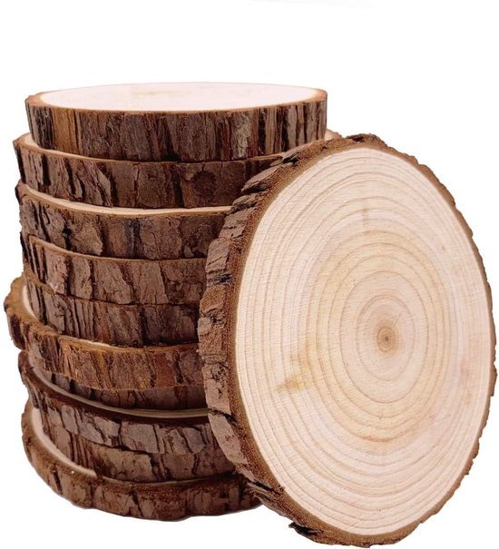 Huhemy Houten schijven, 12 stuks, 14-15 cm, 1 cm dik, ongeboorde boomschijven zonder gat, onafgewerkte houten schijven om te knutselen, voor