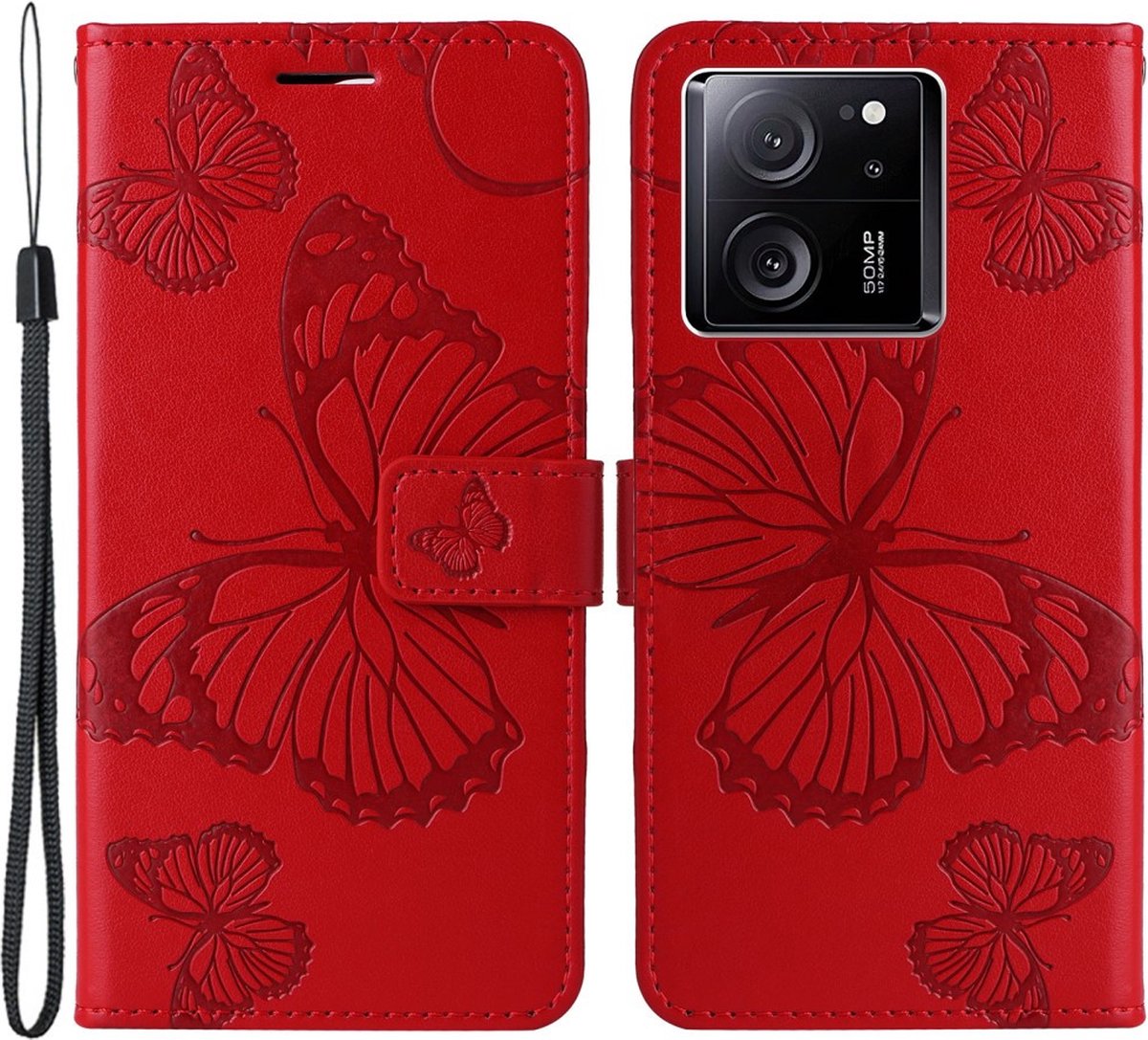 Coverup Hoesje - Geschikt voor Xiaomi 13T / 13T Pro Hoesje - Coverup Vlinder Book Case - Rood