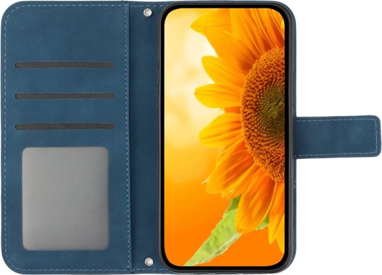 Coverup Hoesje - Geschikt voor Motorola Moto G54 Hoesje - Coverup Zonnebloem Book Case met Koord - Donkerblauw