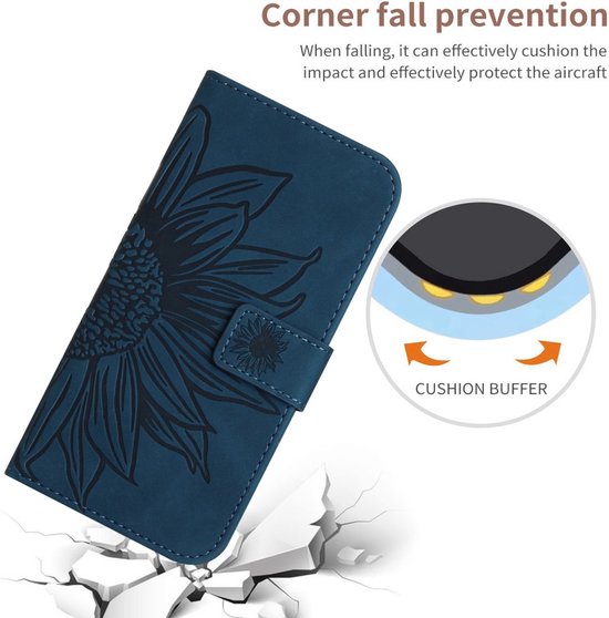 Coverup Hoesje - Geschikt voor Motorola Moto G54 Hoesje - Coverup Zonnebloem Book Case met Koord - Donkerblauw