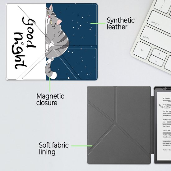Lunso Geschikt voor Kobo Elipsa 2E hoes (10 inch) - Origami sleepcover - Lazy Cat van Lunso — afbeelding 4