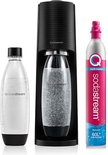 Zwarte Sodastream bruiswatermaker met een plastic fles en een CO2-cilinder met "Quick Connect".