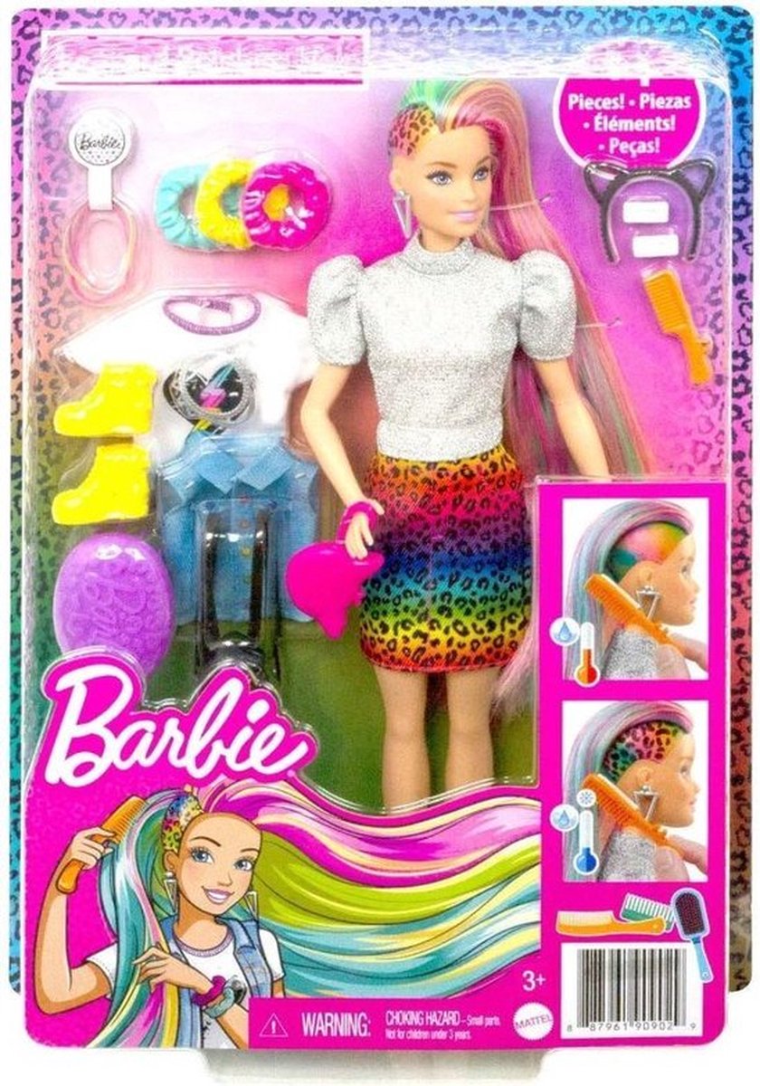 Barbie Leopard Regenbooghaar pop (blond) — afbeelding 19