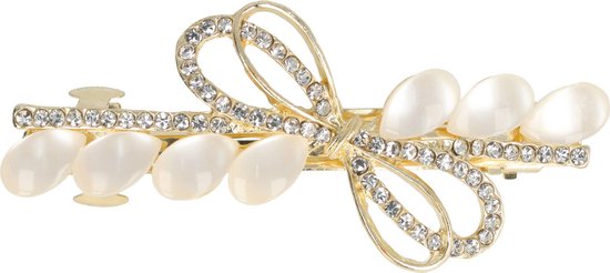 Épingle à cheveux nœud droit strass pierres goutte perle 6 cm crème or brevet épingle à cheveux pince à cheveux Glitter nœud or