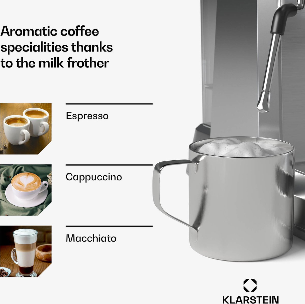 Klarstein GrandPresso Espressomachine 20 bar Roestvrij Staal - afbeelding 3