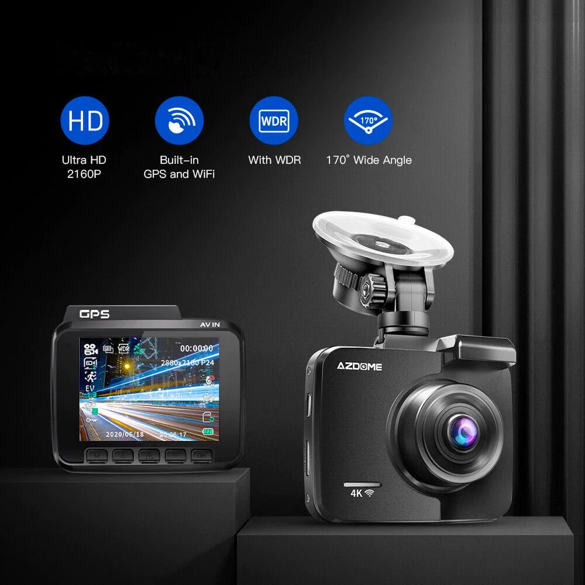 AZDome GS63H Pro 1CH 4K-dashcam met gps