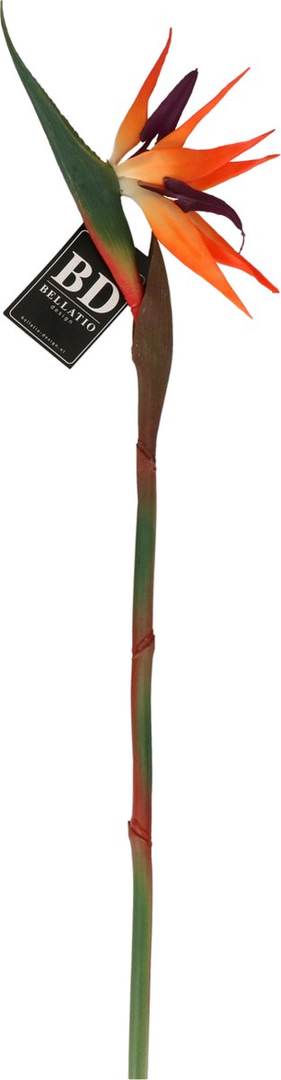 Bellatio Design Kunstbloem Strelitzia - 84 cm - losse steel - kunst zijdebloem - Paradijsvogelplant Oranje