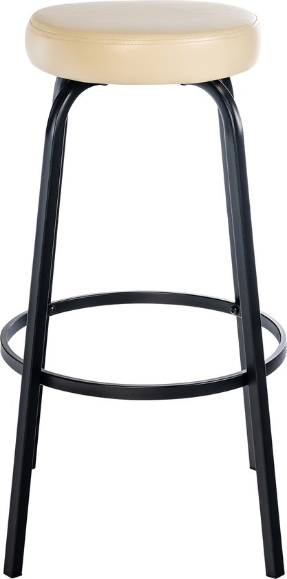 CLP Kamari Tabouret de bar - avec structure en métal - avec repose-pieds - simili cuir crème
