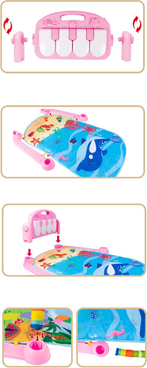 Buxibo 3-in-1 Baby/Peuter Gym - Piano Speelmat voor Baby's - Muziek Speelkleed met Ratelaar en Spiegel - Oceaan Roze van Buxibo — afbeelding 3