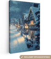 Canvas schilderij 120x180 cm - Wanddecoratie Kerstdorp - Kerst - Sneeuw - Winter - Muurdecoratie woonkamer - Slaapkamer decoratie - Kamer accessoires - Schilderijen op canvas - Kerstdecoratie voor binnen - Kerstversiering - Kerstmis versiering