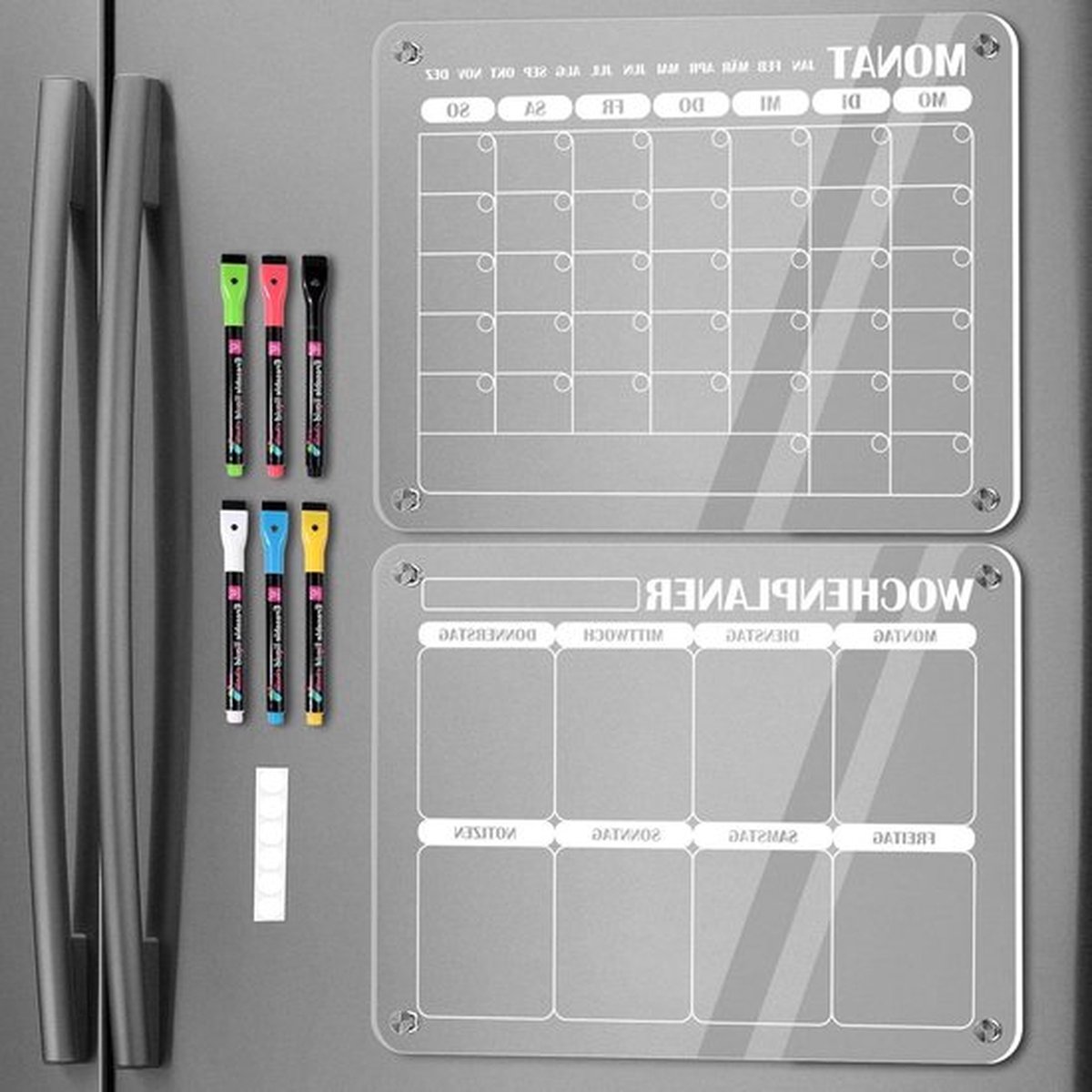 Magnetische Acrylkalender voor Koelkast - Weekplanner en Maandplanner - Afwasbaar Magneetbord - Familieplanner - Planningbord - Huishoudplanner - To-Do-Lijst - Memobord - Set van 2