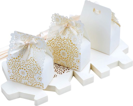 JZK 50 x Zilver papier bruiloft gunst doos geschenkdozen gastgeschenk dozen bonbondoos feestdoos voor bruiloft verjaardag Verlovingsfeest doop kerstmis
