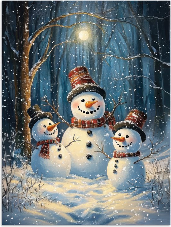 Poster 90x120 cm - Sneeuwpop - Sneeuw - Winter - Bos - Posters - Kamer decoratie - Wanddecoratie woonkamer - Muurdecoratie slaapkamer
