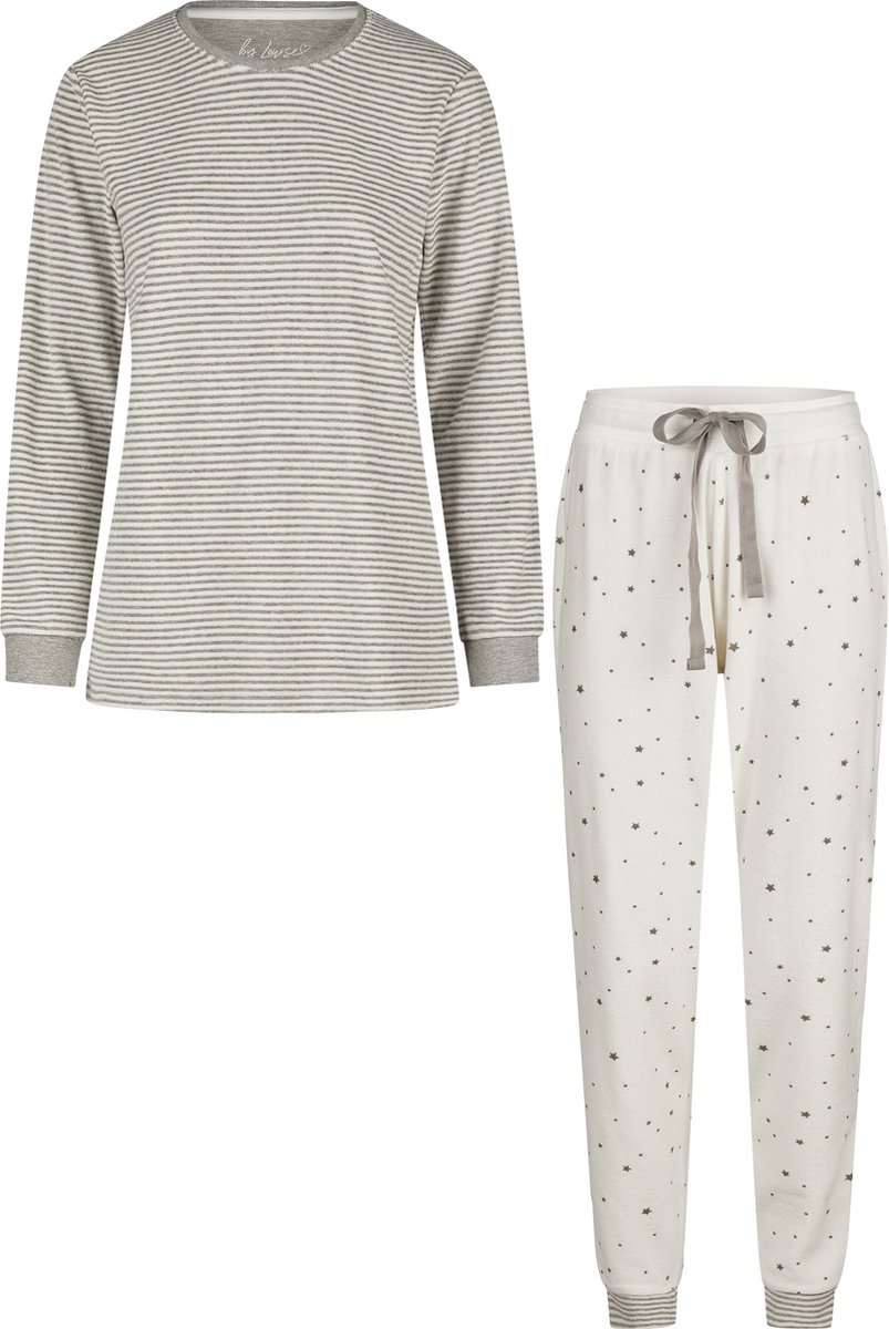 By Louise Dames Winter Pyjama Set Lang Badstof Gestreept Wit