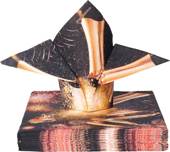 20x pièces Saint-Sylvestre / Serviettes du Nouvel An 33 x 33 cm champagne - Serviettes de fête