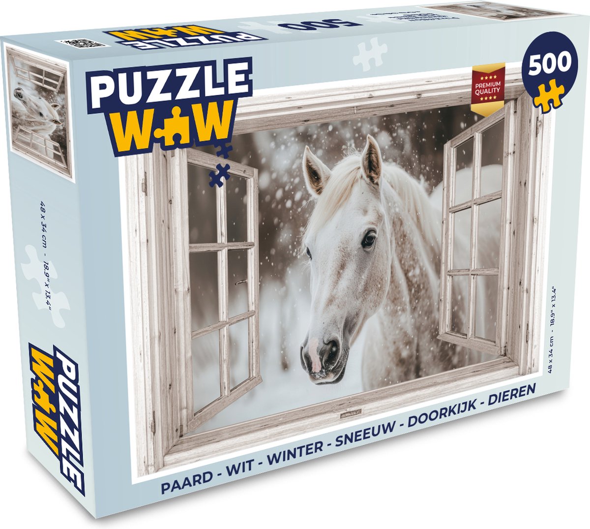 Puzzel Paard - Wit - Winter - Sneeuw - Doorkijk - Dieren - Legpuzzel - Puzzel 500 stukjes
