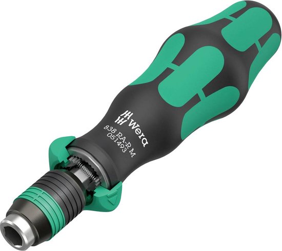 Tournevis porte-embout Wera avec manche noir et vert.