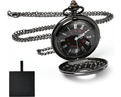 Pocket Watch Vintage Retro Quartz Chain Men Women Gun Black Gift Box Exquisite - Dad Grandpa Birthday Wedding Anniversary