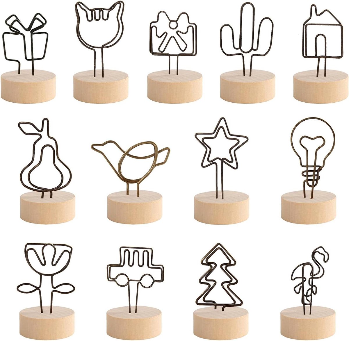 Houten Memo Clip Stand - Tafelnummerhouders - 13 Stuks - Notitieklem - Berichtmap - Woondecoratie