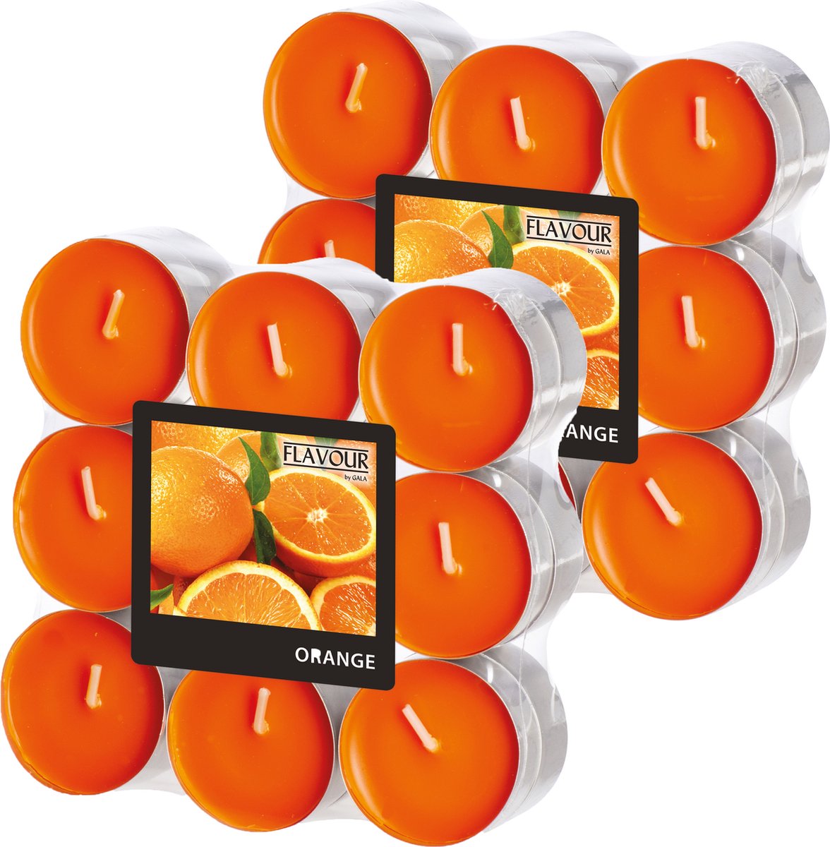 Conpax Candles Geur theelichtjes/waxinelichtjes - 36x - Sinaasappel aroma - 4,5 branduren Oranje
