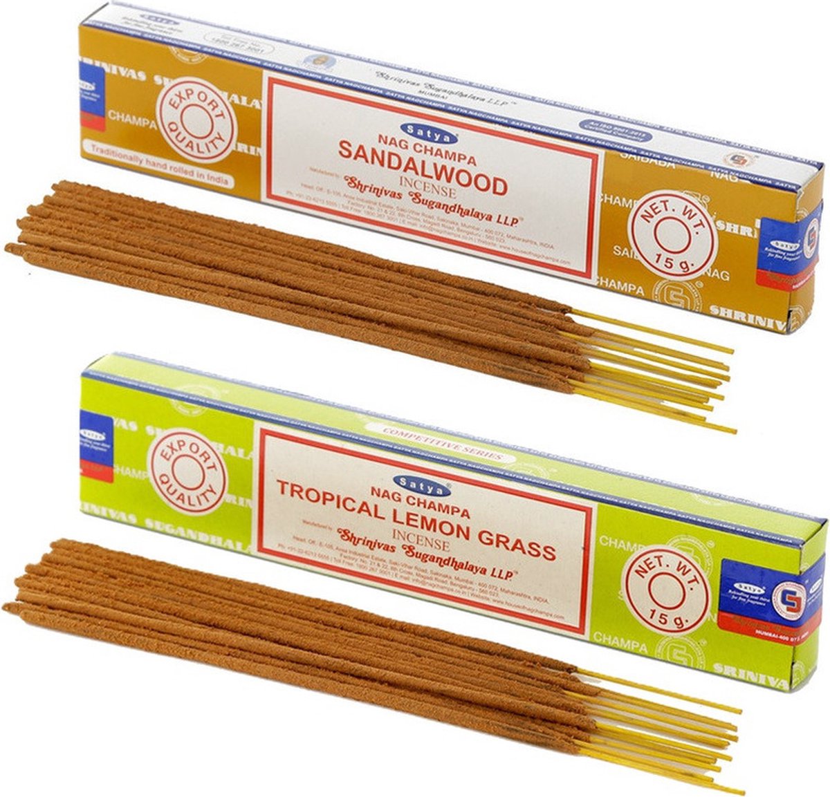 Satya Wierook cadeaus set - 2x geurstokjes - Sandelhout en Citroengras geur - Meditatie Fluor groen