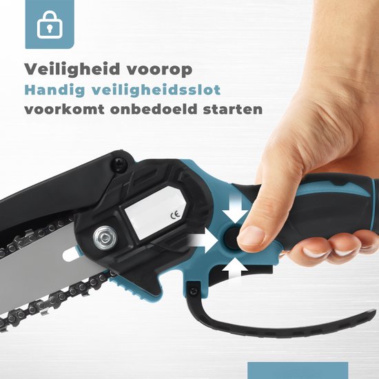 Mini Kettingzaag 21V Inclusief 2 LED Accu's - 15 cm Bladbreedte - Inclusief 2 Kettingen - Snoeizaag -Geschikt voor Makita Accu's - Takkenzaag