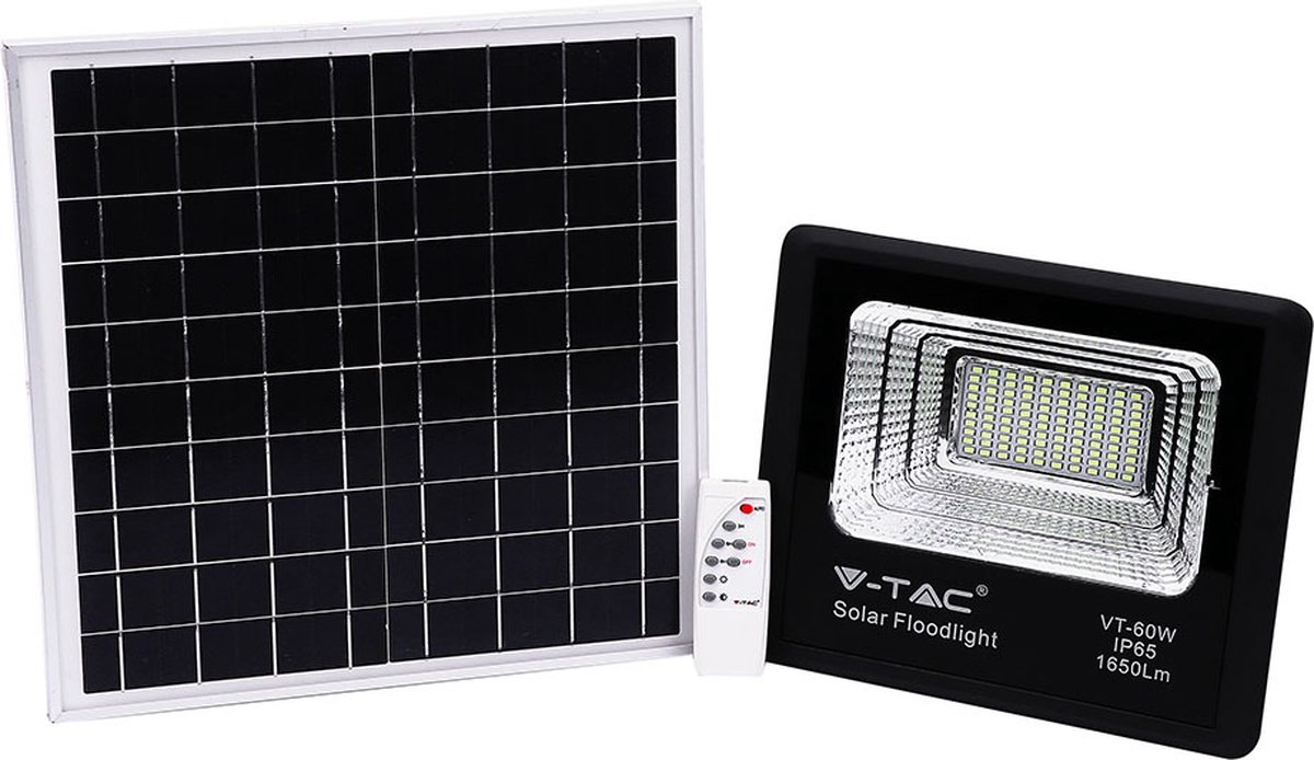 V-TAC VT-60W Solar Schijnwerper - IP65 Waterdicht - Zwart - 20W - 1650 Lumen - 4000K