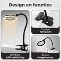 Verstelbare loeplamp met LED-ringlicht, dimbaar en 3 kleurprogramma's, met stevige tafelklem.