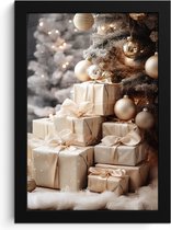 Poster in lijst - Fotolijst 20x30 cm - Posters - Kerstboom - Cadeaus - Kerst - Kerstballen - Goud - Posterlijst zwart - Decoratie - Wanddecoratie woonkamer - Muurdecoratie slaapkamer - Kerstversiering - Kerstdecoratie voor binnen - Kerstmis