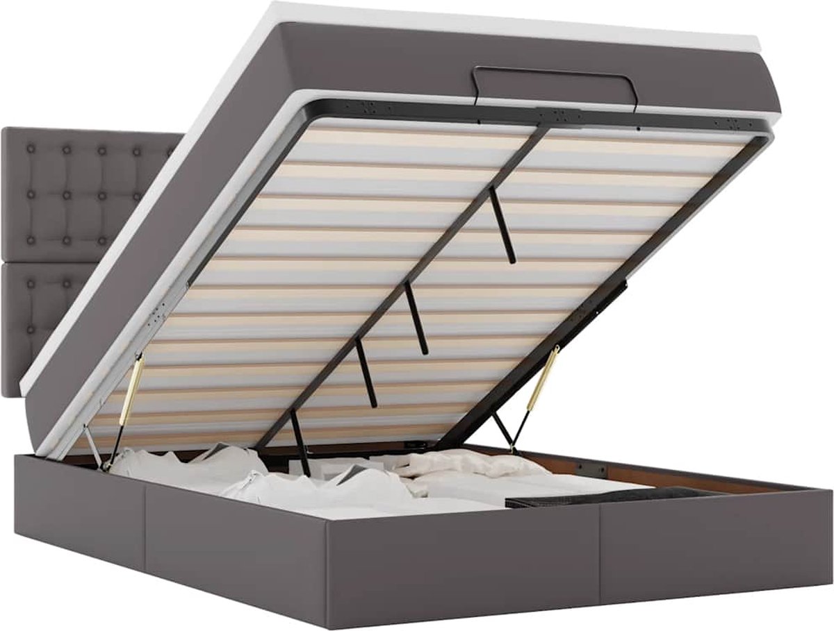 vidaXL - Ottoman - bed - met - matras - 140x200cm - kunstleer - grijs