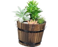 Houten bloempotten - whisky-vat plantenbak - ronde tuin bloemenemmer - grote bloempot - binnen en buiten - tuin terras decoratie - maat M