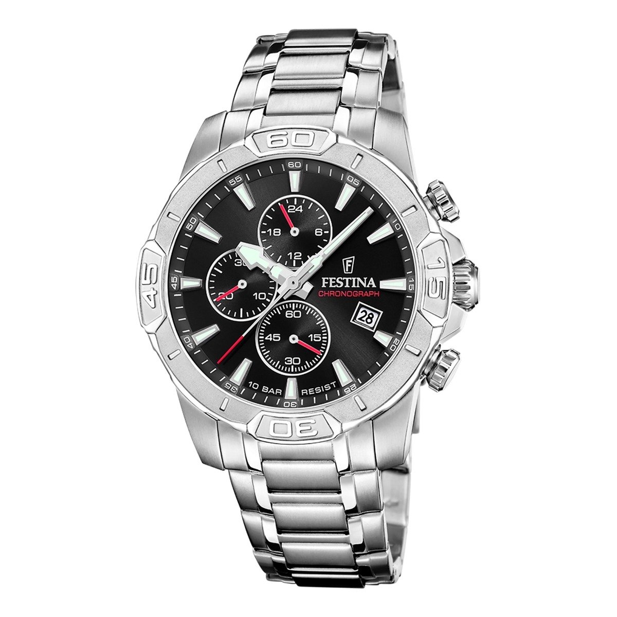 Festina F20704-3 Heren Horloge - Chronograaf - Mineraalglas - Roestvrijstaal-Leer - Zilverkleurig - Quartz - Gesp - 10 ATM (zwemmen)