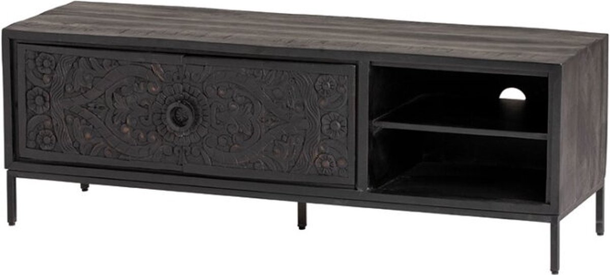 TV-meubel Montclair met 2 deuren en 2 open vakken - zwart - 160x41x55 cm