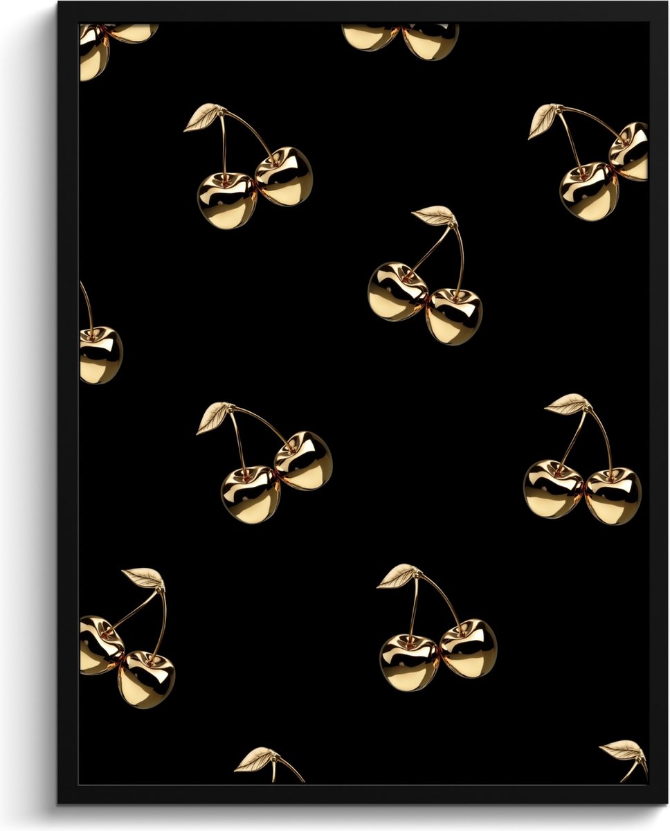 FrameYourWall Fotolijst inclusief poster - Posterlijst 60x80 cm - Posters - Patroon - Kersen - Goud - Chrome - Foto in lijst - Keuken decoratie muur - Wanddecoratie accessoires - Muurdecoratie - Schilderijen