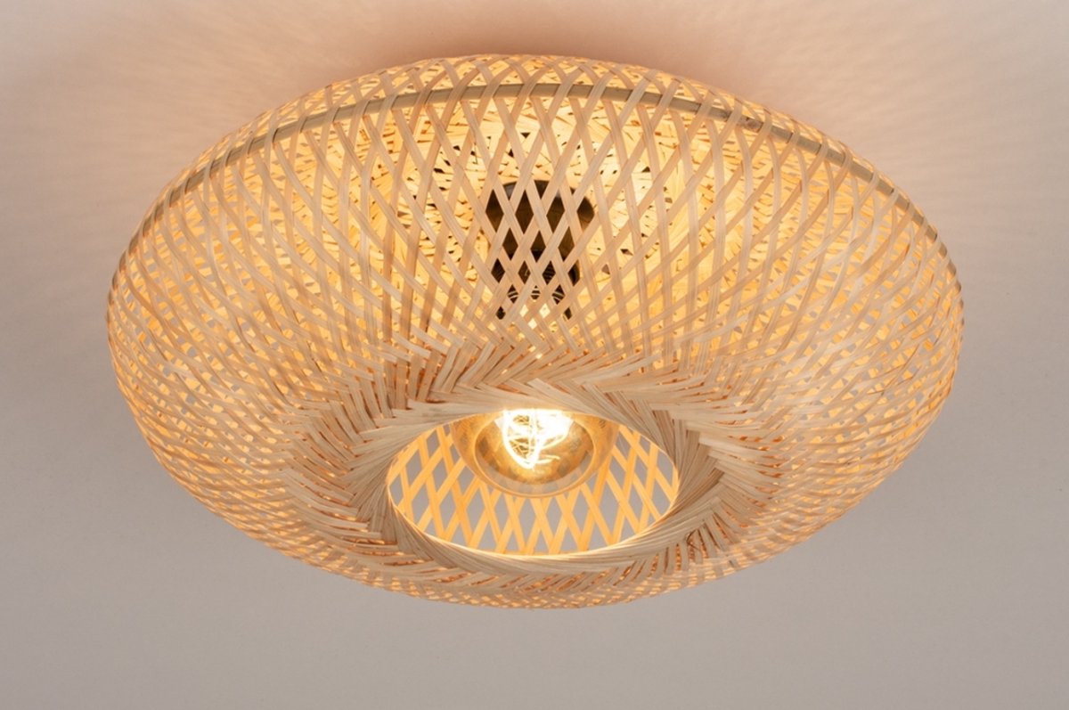 Lumidora Plafondlamp 74516 - Plafonniere - JOAH - E27 - Bruin - Naturel - Riet - ⌀ 40 cm