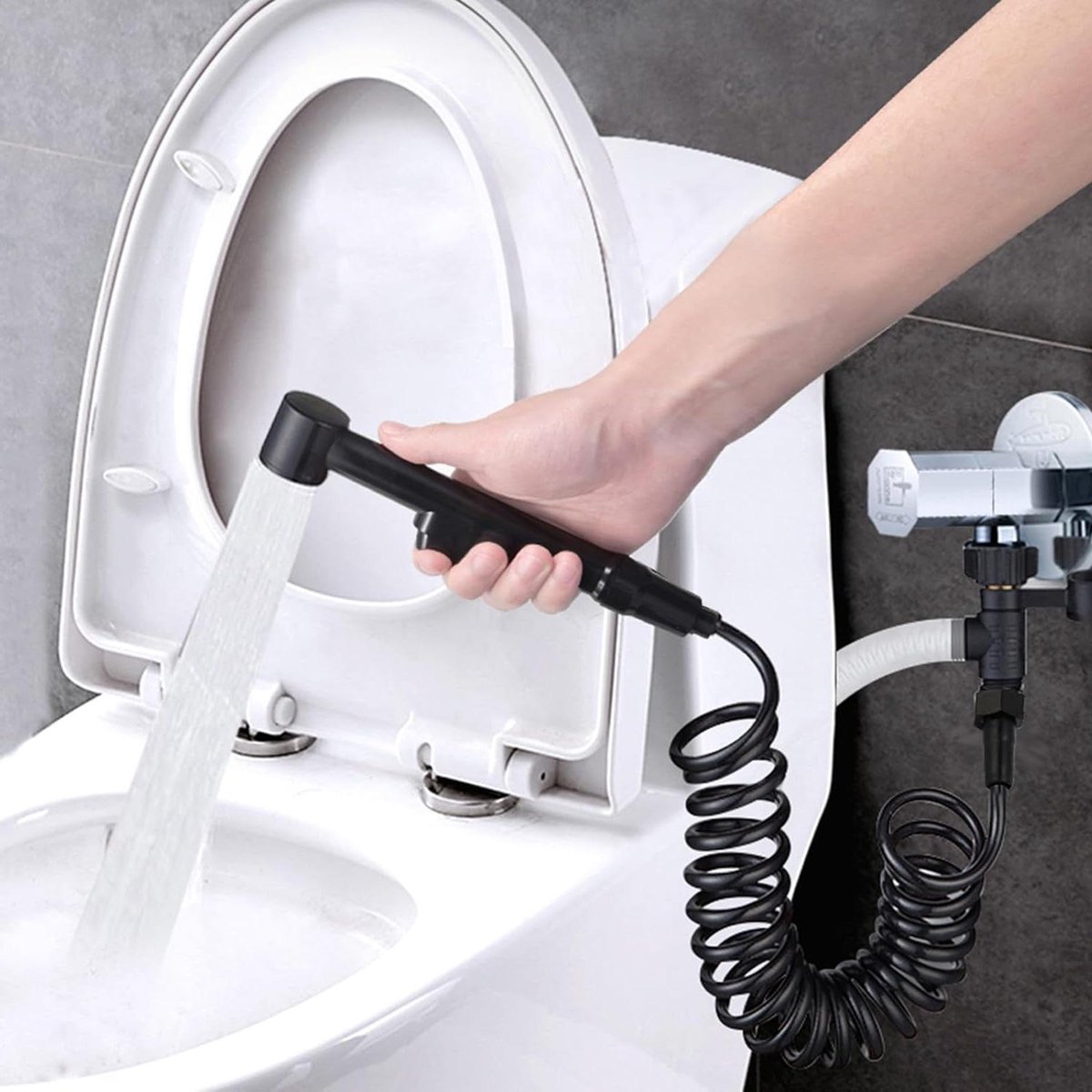 Flexibele telescopische doucheslang PU - koperen veer - badkamer handdouche - zwart - 2m - vervangende doucheslang - bidet sproeier - koperen dop - dameswasmachine .
