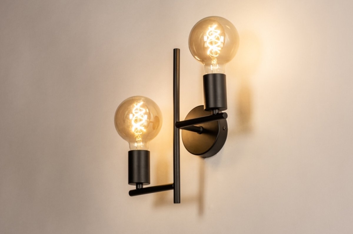 Lumidora Wandlamp 74537 - Voor binnen - BRILO - 2 Lichts - E27 - Zwart - Metaal
