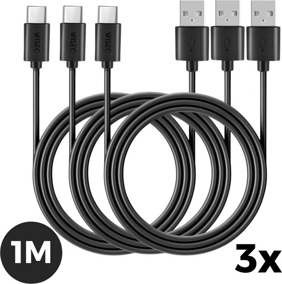 USB C Oplaadkabels Geschikt voor Samsung (3 Stuks) – Oplaadkabel USB-A naar USB-C - Geschikt voor Samsung en Andere USB-C Apparaten – Zwart – WiseQ