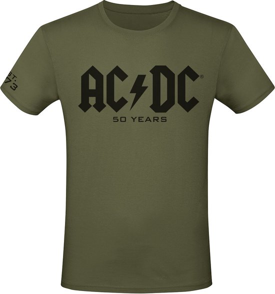 AC/DC 50 Years Logo T-shirt olijf 3XL - Katoen - Band merch, Bands ...