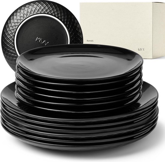 wocpvm Set van 6 ronde borden, zwart, 17,5 x 2,2 cm