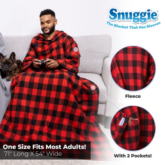 Snuggie Original - Fleece Deken met Mouwen - Red Buffalo - 180x137cm - Hoodie met Mouwen en Handige Zakken - Warme & Zachte TV Deken