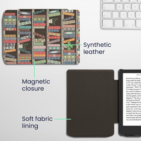 kwmobile e-reader hoesje geschikt voor Pocketbook Verse / Verse Lite / Verse Pro / Color / Vivlio Light/Light HD hoes - E reader flip case met magnetische sluiting - Ereader cover - Zomerse bibliotheek design in blauw / groen / roze van Merkloos — afbeelding 4