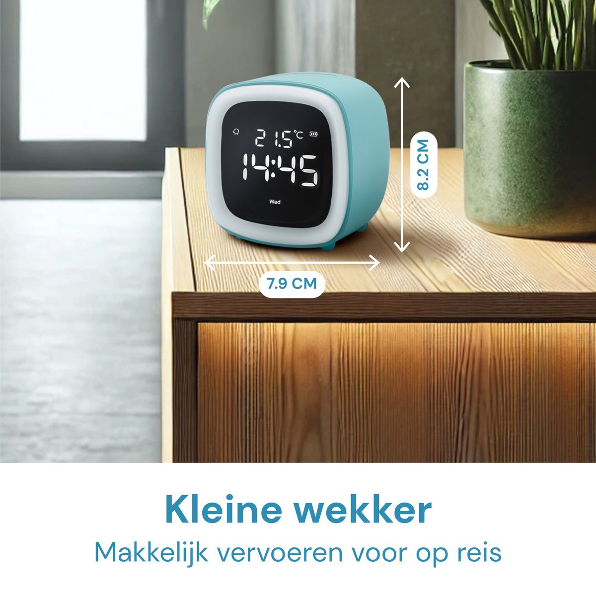 JustAnotherProduct AP18 - Oplaadbare digitale wekker met licht (3 standen) - Alarm klok met temperatuur (15.5°C tot 50°C) - 12/24h Alarm clock - Nachtlamp - Licht blauw — cadeau in Gadgets - foto 7