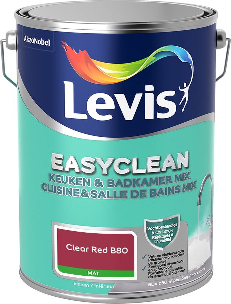 Levis - Easyclean Keuken & Badkamer Mix - Clear Red B80 - Mengverf - 5 L