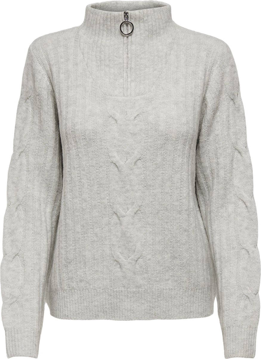 Jacqueline de Yong Trui Jdyandrea L/s Zip Cable Pullover Knt 15242811 Super Light Grey Dames Maat - L