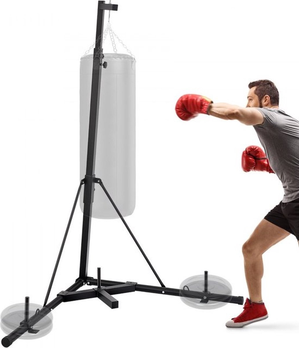 Bokszak STANDAARD Zwarte Boksstandaard 60 kg Boksen Punch Bag Stand van Premium Stalen Frame met 182 tot 230 cm Hoogte en Stabiele Basis Ideaal voor Vechtsporten, Boksen, Fitness en MMA-training